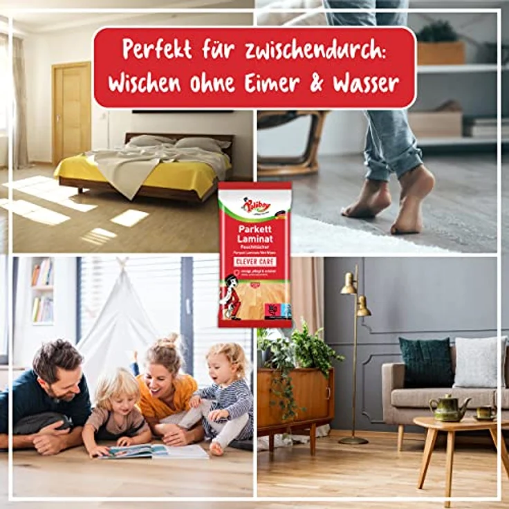 Poliboy - Parkett & Laminat Feuchttücher - gründliche, schnelle Reinigung speziell für Parkett- und Laminatböden - Einzeln - 1x15 Tücher - Made in Germany – Bild 5