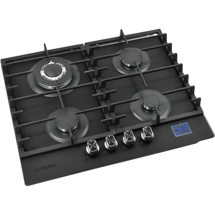 KB ELEMENTS Gasherd 4 Flammig, Einbau-Gaskocher mit digitalem Gas-Stop-Timer, Matt Schwarz, für Propan- und Erdgas, inkl. Wok Brenner und Gusseisenrost – Bild 1