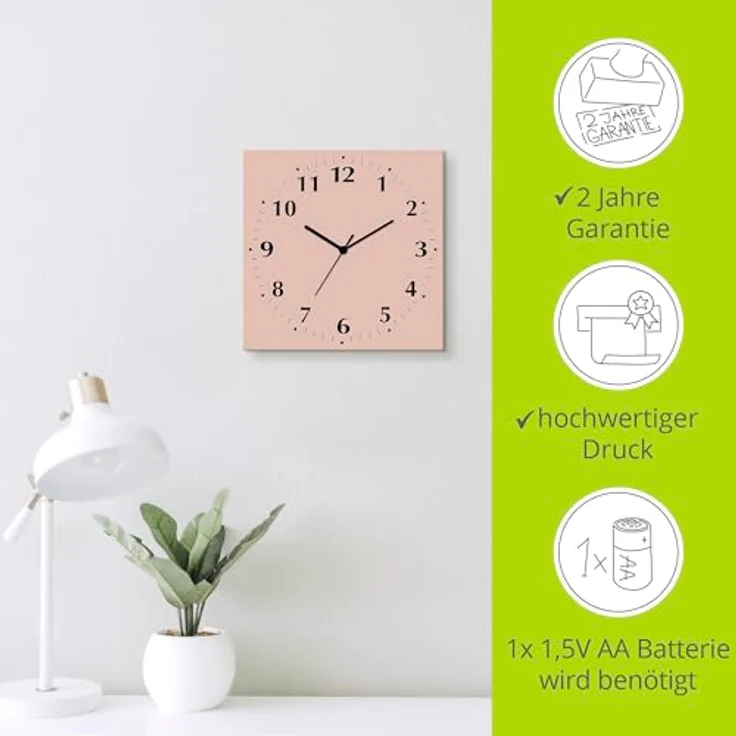 ARTLAND Wanduhr ohne Tickgeräusche Alu Funkuhr 30x30 cm Quadratisch Lautlos 12 Ziffern Farbig Schlichtes Design Altrosa S7KK – Bild 3