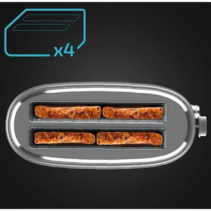 Cecotec Toast & Taste 1600 Retro Double Inox Toast, 4 Scheiben, 1630 W, 2 breite 3,8 cm lange Schlitze, Edelstahl, obere Stäbe, verstellbare Leistung, Krümelauffangschale – Bild 3