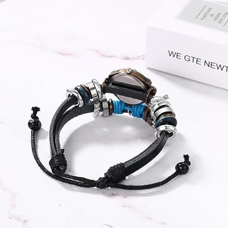 JewelryWe Vintage Schmetterling Analog Quarz Armbanduhr, Damen Uhr mit schwarzem Leder Wickelarmband und rundem Zifferblatt – Bild 3