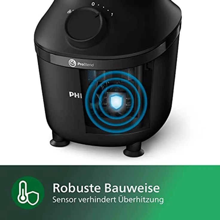 Philips HR2041-41 Standmixer, 450W, 1 Geschwindigkeit, Puls-Funktion, Motor-Thermo-Protection-Sensor, Saugfüße, 1,9L Behälter, inkl. Trinkflasche, schwarz – Bild 3