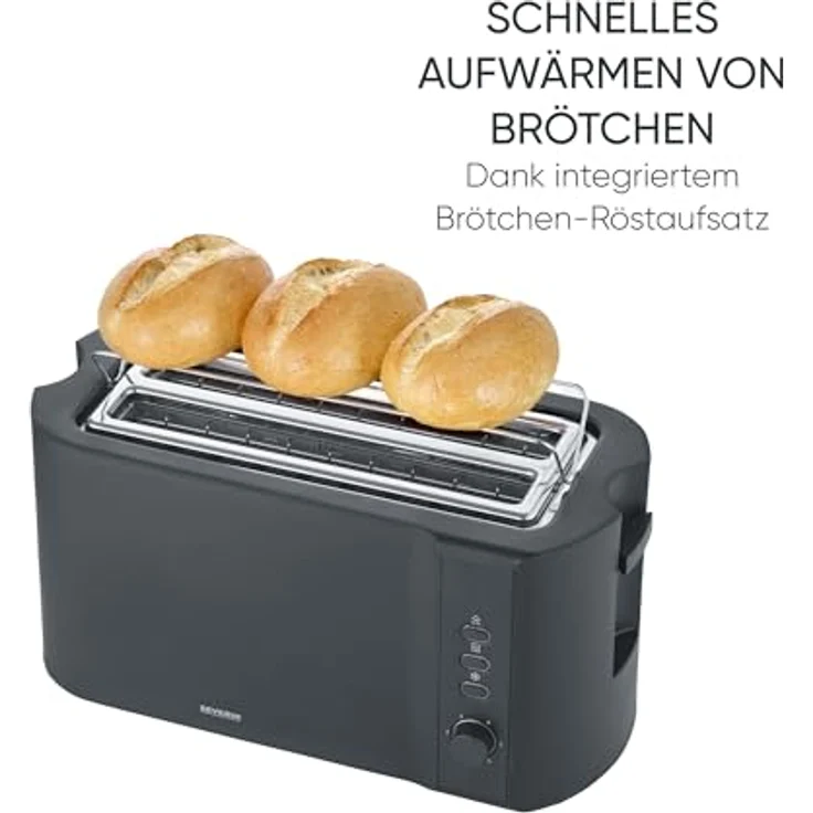 SEVERIN AT 2591 Langschlitz-Toaster für 4 Scheiben, 1.400 W, schwarz matt, mit Brötchenaufsatz und verschiedenen Aufwärmstufen – Bild 5