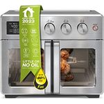 TurboTronic Mini Backofen - 4in1 Heißluftofen und Heißluftfritteuse XXL Version 32L inkl. Drehspieß & viel Zubehör Backblech, Dörrgerät ab 25°C & Grill, Airfryer (silber)