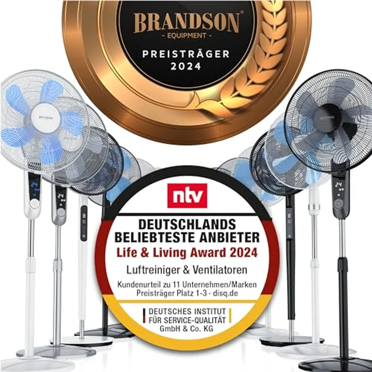 Brandson Standventilator 40cm - Ventilator höhenverstellbar bis 122 cm - mobiler Lüfter - hoher Lu – Bild 2