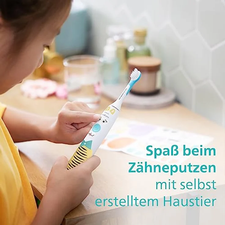 Philips Sonicare For Kids elektrische Zahnbürste - Design a Pet Edition - mit besonderen Tieraufklebern für Kinder, schmales Reiseetui und USB-Ladegerät (Modell HX3603/01) – Bild 3