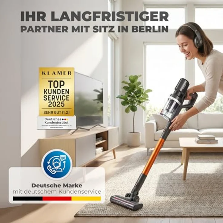 KLAMER Akku Staubsauger 2-in-1, kabellos & Handstaubsauger mit 60 min Akkulaufzeit, für Teppich, Auto, Hartböden, Polster & Tierhaare, LED-Bodenkopfbeleuchtung – Bild 9