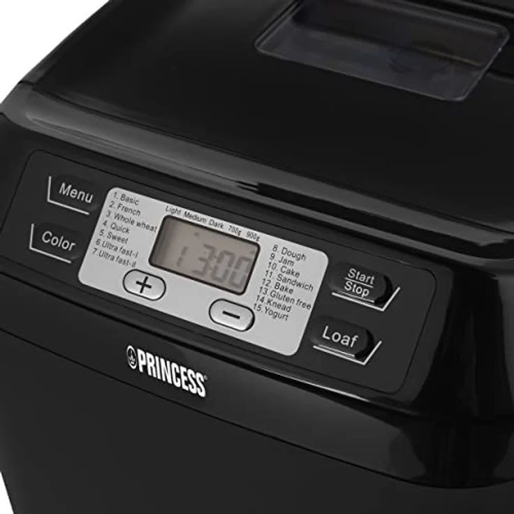 Princess 152010 Brotbackautomat, 550W, 15 Programme, Weissbrot, Vollkornbrot & Kuchen im Brotbacker, Timer, Messbecher, Display, schwarz – Bild 5
