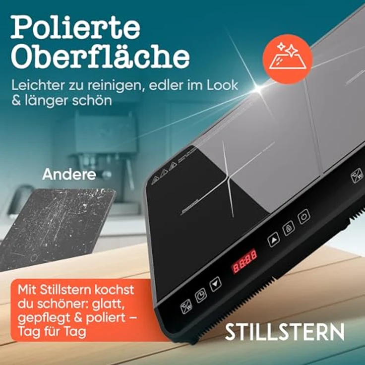 Stillstern Doppel-Induktionskochplatte ChefKoch Xtreme Duo 3600W, 24h Timer, Lautlos-Funktion, Glaskeramik – Bild 9