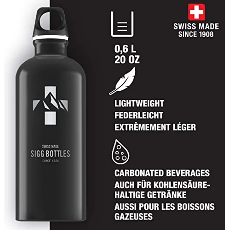 Sigg Unisex – Erwachsene Mountain Black Wasserflaschen, Schwarz, 0.6 – Bild 2