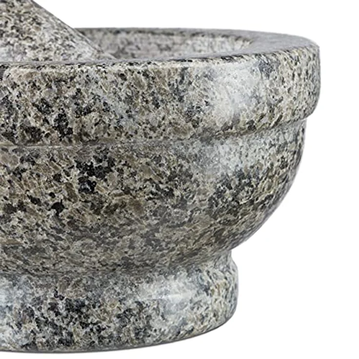 Relaxdays Granit Mörser mit Stößel 17 cm Durchmesser, robuster, langlebiger Steinmörser, echter Granit poliert, grau – Bild 7