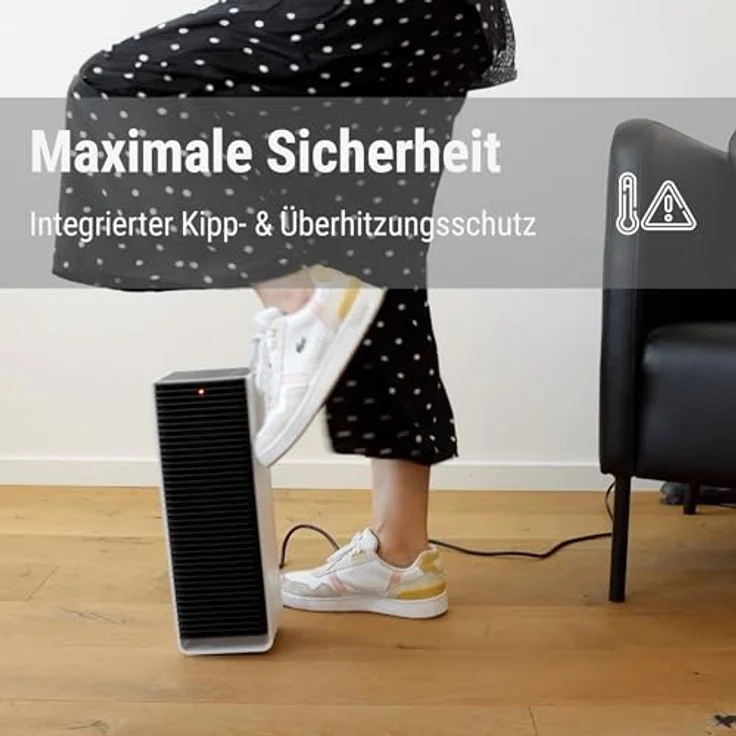 Stadler Form Heizlüfter Sam mit WiFi, PTC-Keramik-Heizelement, Auto-Modus, Thermostat, Kippschutz, 4 Leistungsstufen, 700-2‘000 W, mobil, energiesparend, leise, weiss-schwarz – Bild 5