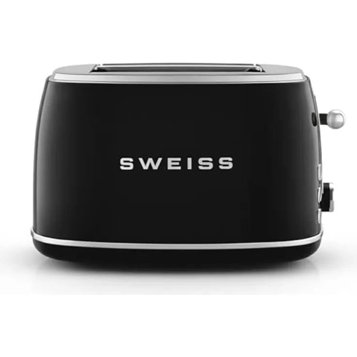 SWEISS Vintage Toaster GRS9, 2 Schlitze, 6 Leistungsstufen, Auftauen, speziell für Baguettes, 850 W, Schwarz