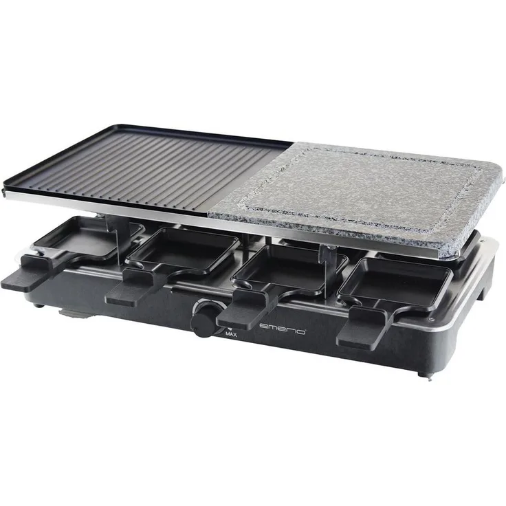 Emerio EMERIO RG-110035 Raclette 8 Pfännchen, mit Grillstein Schwarz und Aluminium-Druckguss-Grillfläche - Preisvergleich