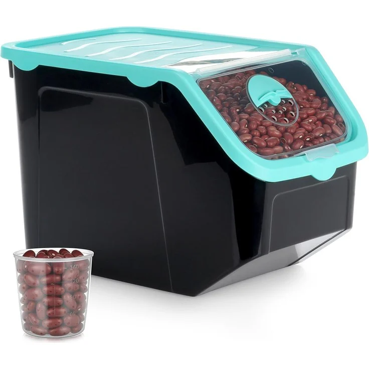 Vilde Aufbewahrungsbox für Obst und Gemüse, 12 L mit Deckel, schwarz, robuste Frischhaltedose mit regelbarer Belüftung und Messbecher