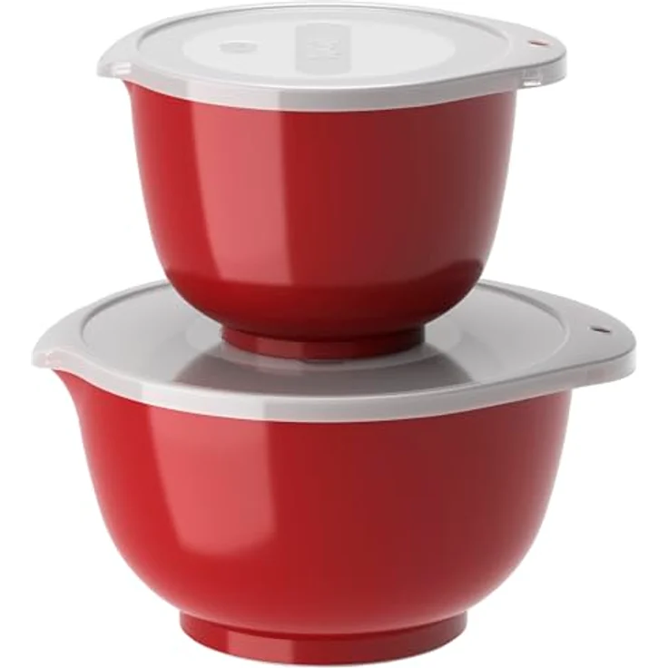 Rosti Margrethe Rührschüssel Set, 4-teilig mit 2 Schüsseln (1,5L und 3L) und 2 Deckeln, aus Kunststoff, temperaturbeständig, rot – Bild 1