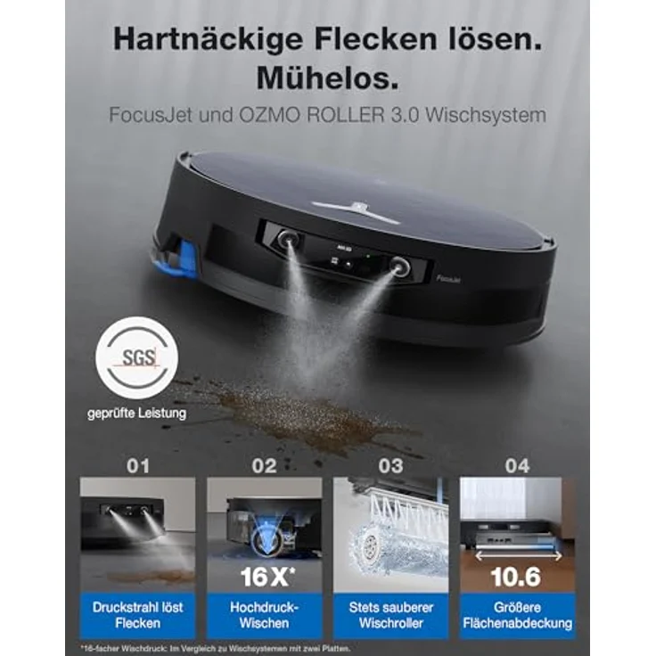 ECOVACS Deebot X12 Pro Omni, Saugroboter mit 22000Pa Saugkraft, FocusJet Technologie, OZMO Roller 3.0, ZeroTangle 4.0, max. Aufstieg 4 cm, schwarz – Bild 2