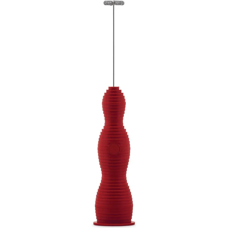 Alessi Milchaufschäumer Pulcina Rot, USB-aufladbarer Küchenhelfer mit ergonomischem Griff