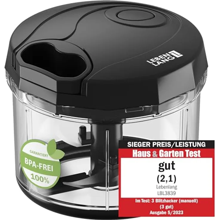 LEBENLANG Gemüse & Zwiebelschneider - 1L Obst Zerkleinerer manuell & BPA-Frei | Schwarz für Zwiebeln schneiden Knoblauch | Multifunktionschopper Küche Gemüseschneider Multizerkleinerer