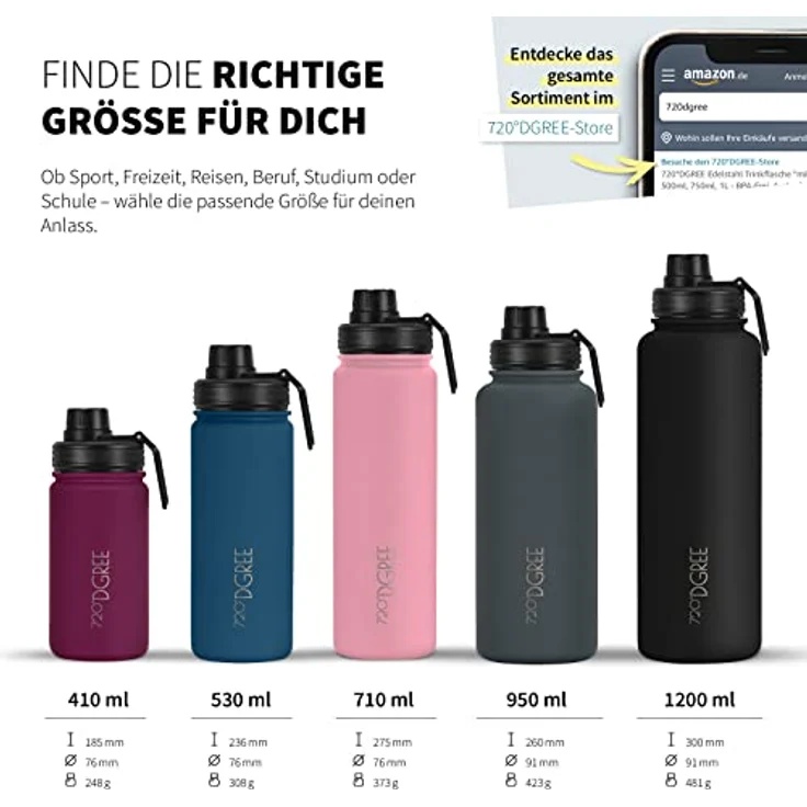 720 DGREE Trinkflasche Edelstahl 1200ml Thermo mit 2. gratis Sportdeckel noLimit flamingo pink – Bild 3