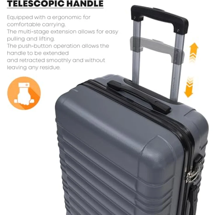 YONSLY Premium Reisekoffer L, Hartschalen-Trolley mit TSA-Schloss, YKK-Reißverschluss, 4 Leichtlaufrollen, Grau – Bild 5