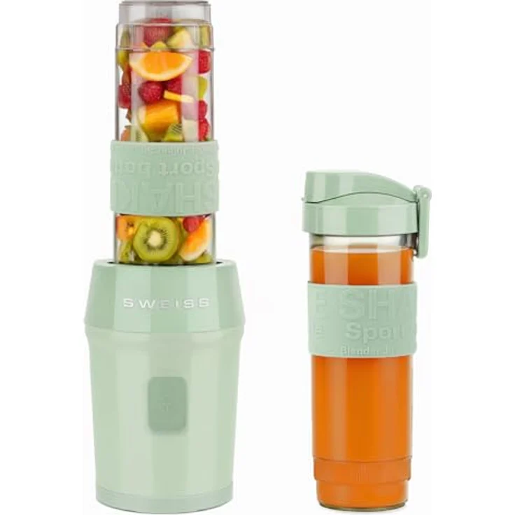 SWEISS Mini-Mixer MOOV7, Tragbarer Smoothie-Mixer mit 300 W, 2 Trinkflaschen à 570 ml, 4 Edelstahlklingen, spülmaschinengeeignet, Grün – Bild 1