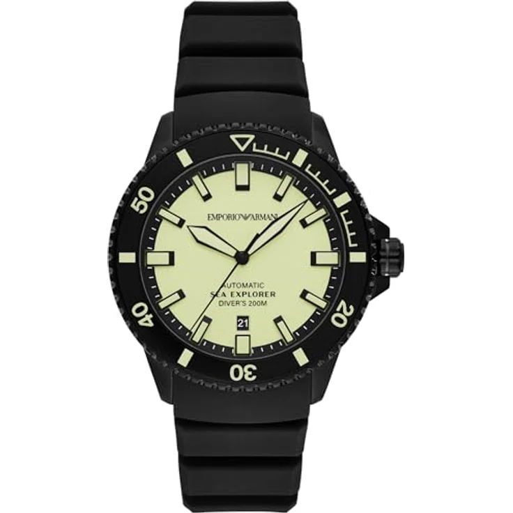 Emporio Armani Armbanduhr für Herren, Quartzwerk, 42,5 mm, Edelstahlgehäuse, grünes und schwarzes Zifferblatt, Silikonband, wasserdicht bis 200 m – Bild 1