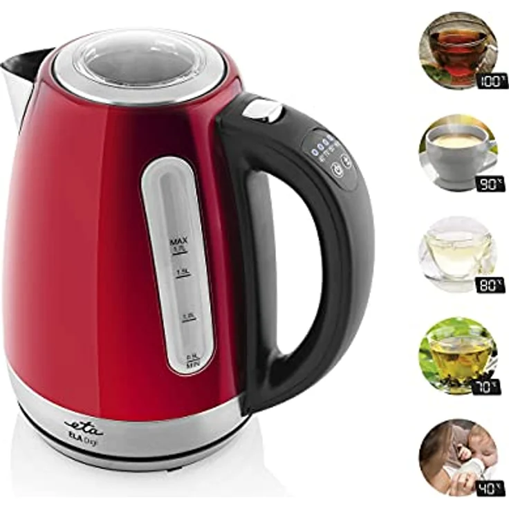 ETA Wasserkocher Edelstahl Ela Digi mit Temperatureinstellung - 1,7L, 2100W, 40-100°C, Rot – Bild 3