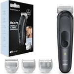 Braun Series 3 Bodygroomer / Intimrasierer Mann, Körperpflege- und Haarentfernung für Herren, für Brust, Achseln, Kammaufsätze 1 / 3 mm, abwaschbar, 80 Min. Laufzeit, Geschenk Mann, BG3340