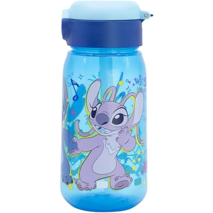 Storline Trinkflasche Lilo & Stitch 510ml, Kinderflasche mit integriertem Trinkhalm und Druckverschluss, farbenfrohes "Drawing"-Design – Bild 2