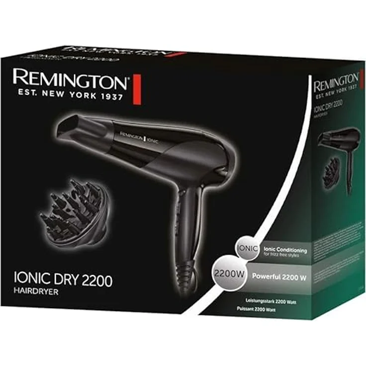 Remington Haartrockner Ionen (2200W, Ionenpflege-Keramik-Ring: schonendes Styling & gleichmäßige Wärmeverteilung, 3 Heiz- & 2 separate Gebläsestufen + Abkühlstufe, 2 Aufsätze) D3198 [Amazon Exklusiv] – Bild 2