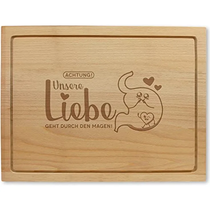 Holzschneidebrett mit Gravur - Unsere Liebe Geht Durch Den Magen, ca. 40 x 30 x 2 cm, Made in Austria, Nachhaltige Geschenkidee