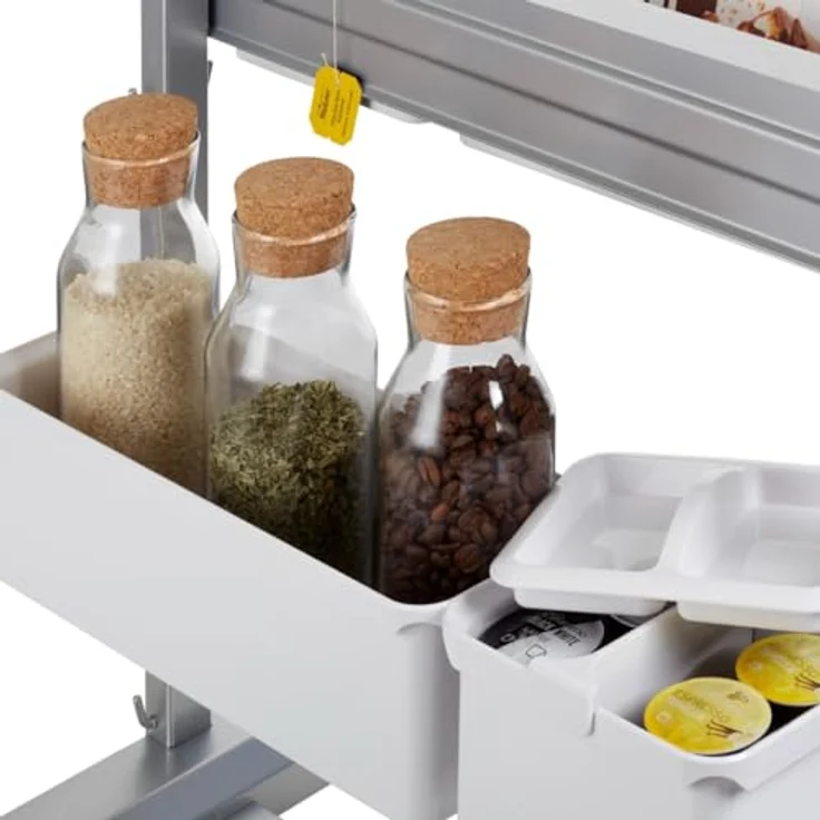Kesseböhmer YouboXx-Set 3 Organisationssystem für Apothekerauszug, 6 Boxen (1,0 L und 2,1 L) mit weißen Deckeln und Trennteiler, silbergraue Trägerschienen – Bild 3
