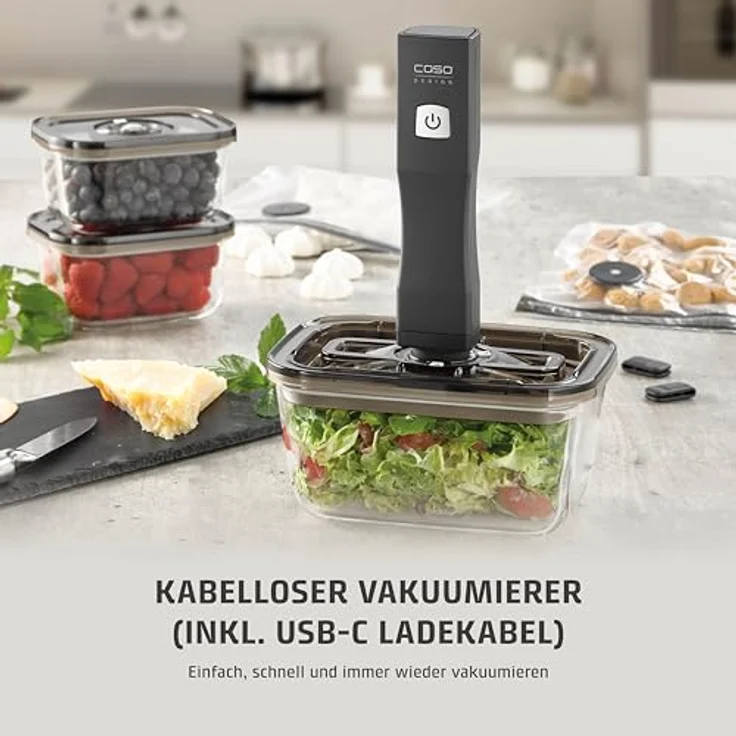 Caso Vacu OneTouch Set Vakuumierer, 3 Liter / Minute Pumpleistung, kabellos, Absaugautomatik, schwarz – Bild 2