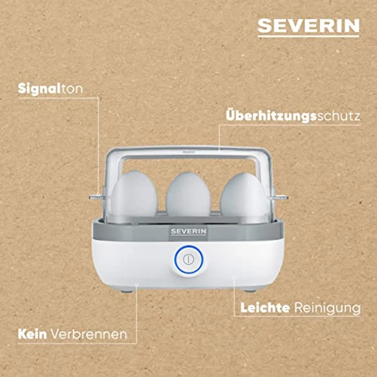 Severin EK 3164 Eierkocher, 420W,  für 6 Eier, Deckel transparent, Kunststoff, weiß, grau – Bild 4