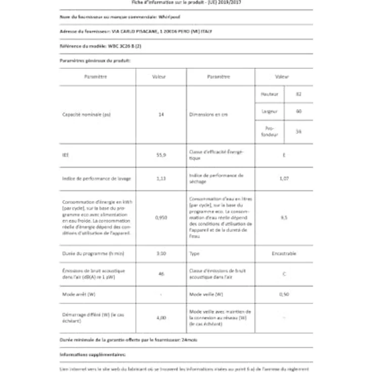 Whirlpool WBC 3C26 B, teilintegrierter Geschirrspüler mit 14 Maßgedecken, 8 Waschprogrammen, höhenverstellbarem Oberkorb, schwarz – Bild 3