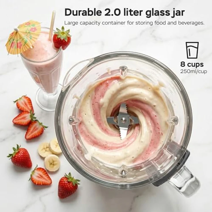 TurboTronic BG7 Standmixer, 2100 Watt mit 25.000 RPM, 2,0 L Glasbehälter, Edelstahl, Ice Crush Funktion, BPA-frei – Bild 5