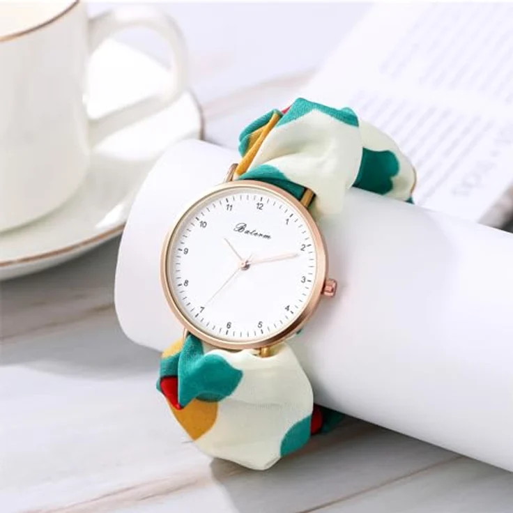 JewelryWe Damenuhr mit elastischem Haarband, grün Floral Analog Quarz Armbanduhr für Damen und Mädchen, Multifunktionale Lässige Uhr – Bild 2