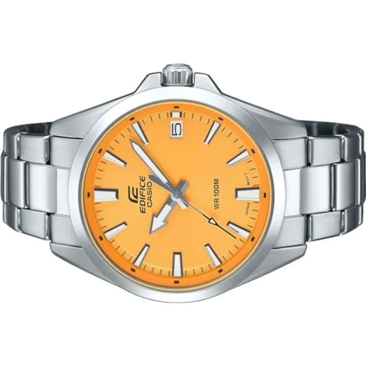 Casio Edifice Herrenuhr Stahl/Gelb EFV-100D-9AVUEF, Edelstahl silber, gelbes Zifferblatt – Bild 2
