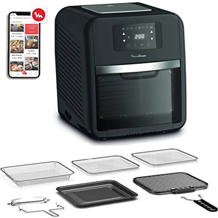 Moulinex Easy Fry Oven & Grill AL5018 Luftfritteuse, ohne Öl, 9-in-1, zum Frittieren, Backen, Grillen und mehr, Antihaftbeschichtung, 8 Programme für gesunde Mahlzeiten, 11 l, 6 Personen, Schwarz