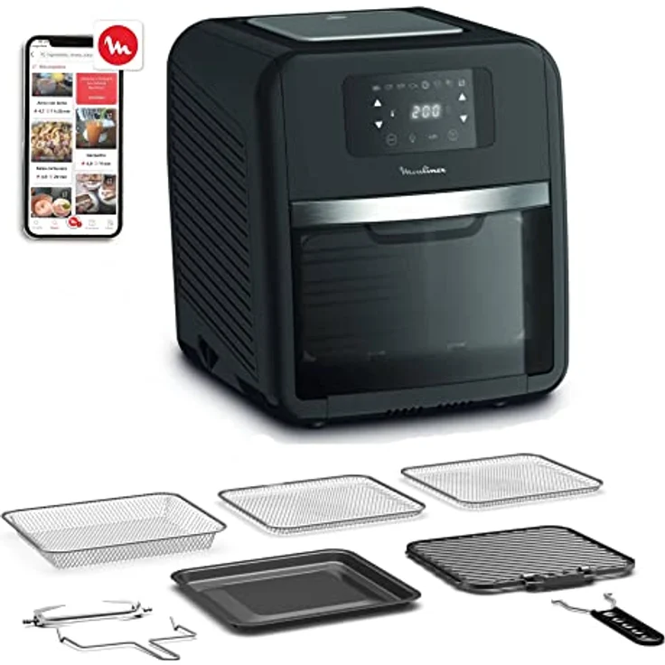 Moulinex Easy Fry Oven & Grill AL5018 Luftfritteuse, ohne Öl, 9-in-1, zum Frittieren, Backen, Grillen und mehr, Antihaftbeschichtung, 8 Programme für gesunde Mahlzeiten, 11 l, 6 Personen, Schwarz – Bild 1