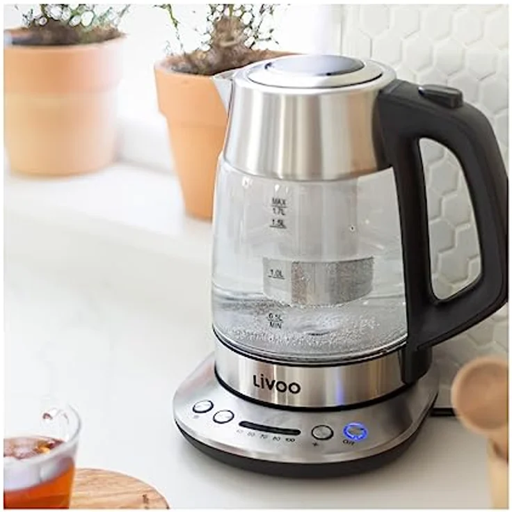 Livoo DOD165 Teekanne & Wasserkocher aus Glas | Fassungsvermögen 1,7 l | Thermostat von 40 ° bis 100 °C, Warmhalt, automatische Abschaltung | 2200 W – Bild 3