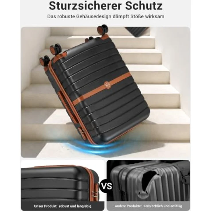 KONO Handgepäck Koffer 55x40x20cm, Leichter Trolley mit kratzfester ABS+PC-Hartschale, Schwarz – Bild 5