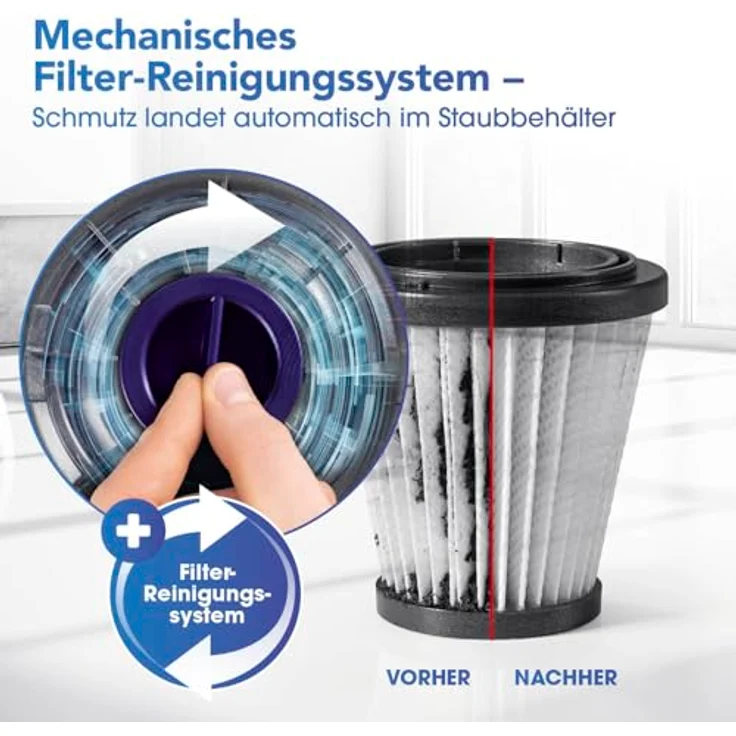 CLEANmaxx Akku-Zyklonstaubsauger Plus | Kabellos & leise für eine gründliche Reinigung | Mit praktischer LED-Beleuchtung, 3 Aufsätzen & cleverem Filter-Reinigungssystem - Preisvergleich – Bild 5