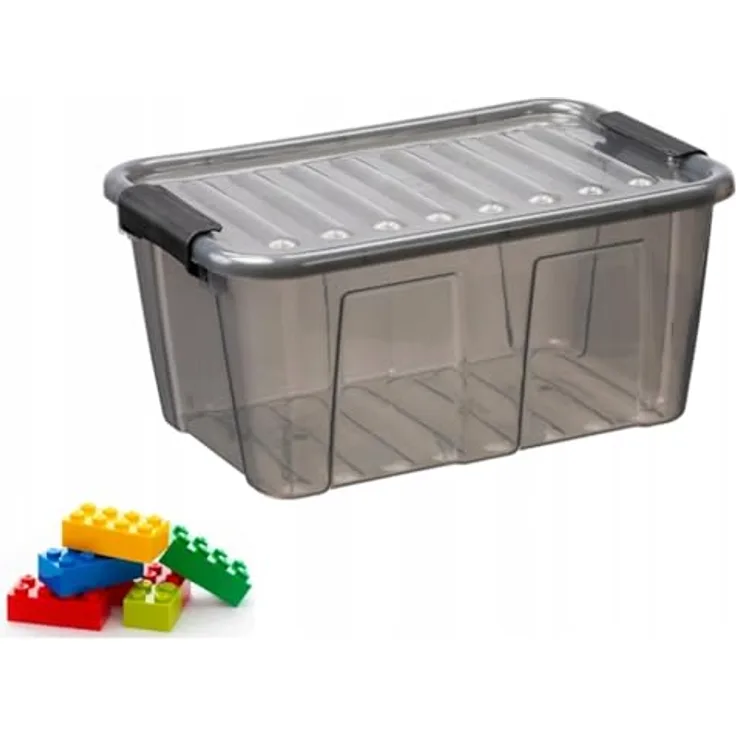 Plast Team Home Box Aufbewahrungsbox mit Deckel und Klickverschluss, stapelbar, transparent grau, 7,7L