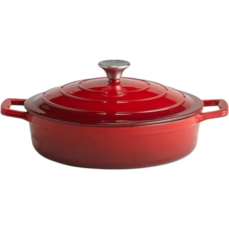 APS 88304 Bräter mit Deckel "5 STARS", Gusseisen, induktionsgeeignet, ofenfest, inkl. Deckelhalter, Ø 28 cm, 3 Liter, rot – Bild 1