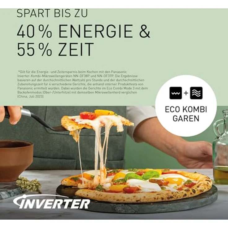 Panasonic NN-DF37PWEPG Kombi-Mikrowelle & Grill, 1000 W, 23 l, Inverter-Tech, Eco Kombi Modus, Flachbett, 16 Auto-Programme & Auftau-Modi, emailliertes Blech, Gitterrost, leichte Reinigung, Weiß – Bild 3