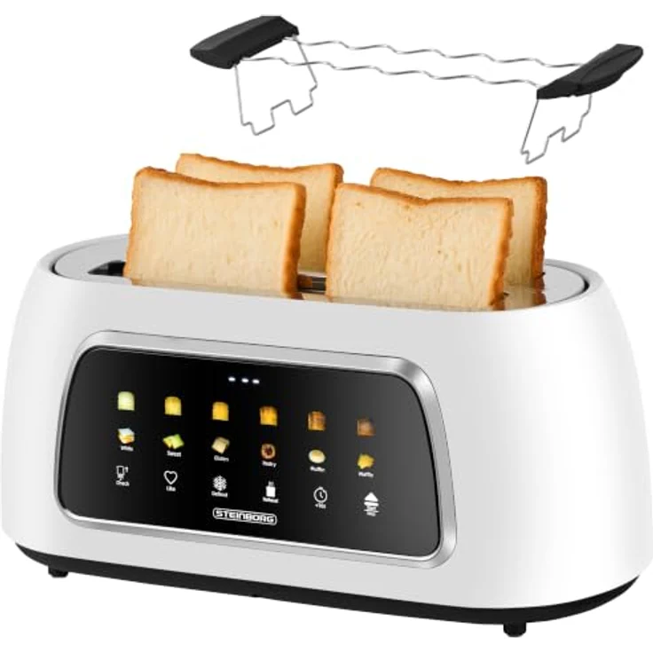 Steinborg XXL 4-Scheiben Toaster Schwarz mit Lift-Funktion, digitalem Display und Brötchenaufsatz, Edelstahl-Design – Bild 1
