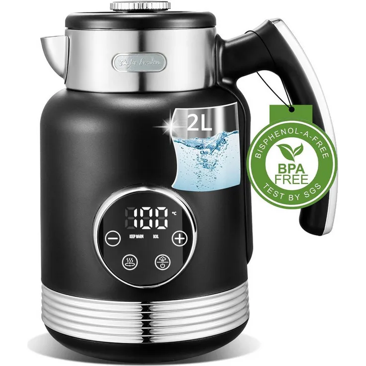 Taylor Swoden Wasserkocher Asher, Edelstahl, 2200 W, 2 L, 5 Temperaturstufen, Digitale LED-Anzeige, Warmhaltefunktion, Automatische Abschaltung