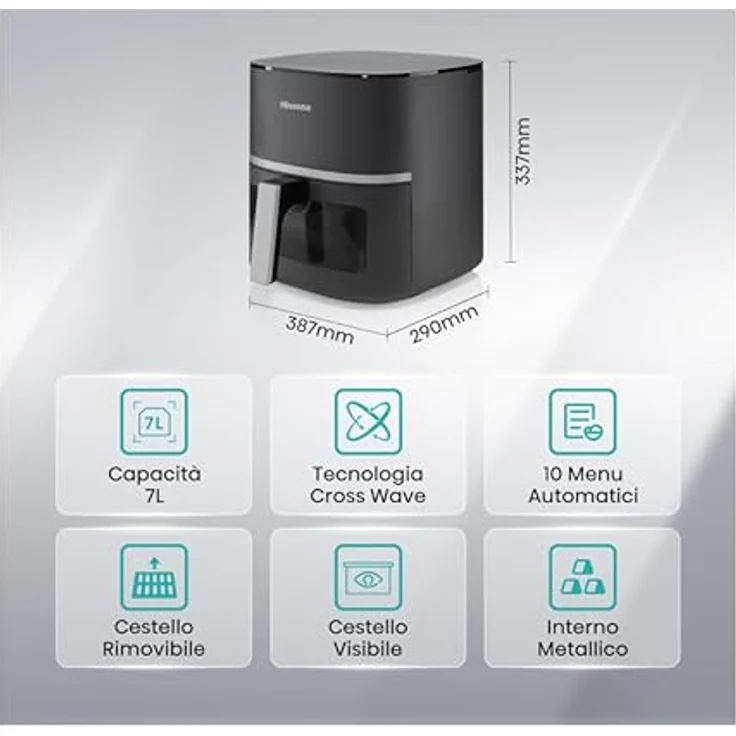 Hisense HAF1900D Heißluftfritteuse Single 7 L 1800 W Schwarz – Bild 6